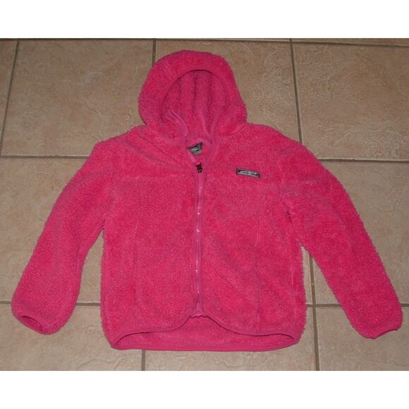 EDDIE BAUER Fuchsia Pink Girls Sz Small (7/8) Full Zip Soft Sherpa Hooded Jacket - Picture 1 of 2